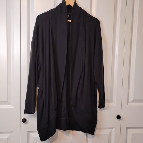 Athleta Women's Black Ethereal Cocoon Open Front Wrap Cardigan Size 1X Plus - Picture 2 of 7
